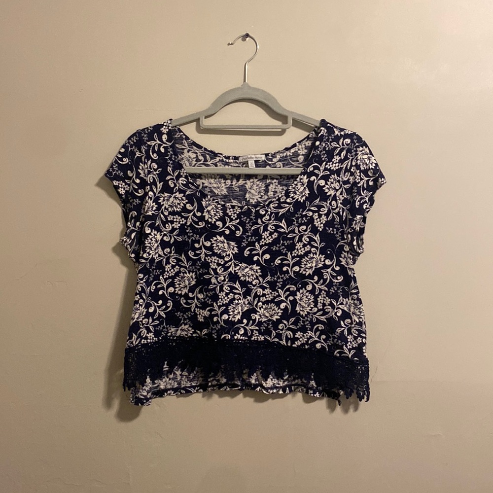Blue and White Floral Crop Top